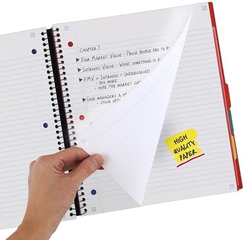 Five Star Advance Spiral Notebook + Study App, 5 Subject, College Ruled Paper, 8-1/2" x 11", 200 Sheets, Spiral Guard, Movable Tabbed Dividers, Fire Red (73146) (Pack of 6)