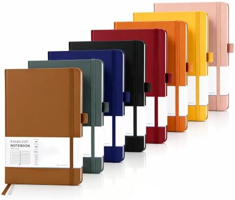 PAGELYST Lined Journal Notebook, 8 Pack Leather Journal for Women Men, 200 Numbered Pages, A5 Medium 5.7'' x 8.3'', 100 GSM Thick Paper for Journaling, Writing, Work & Office (Assorted Color Set)