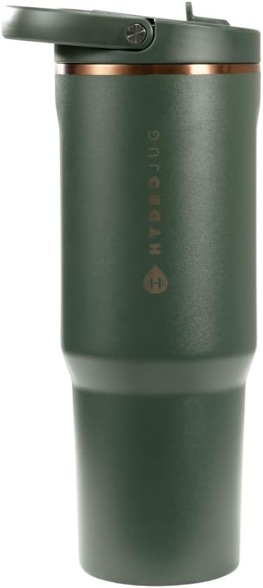 HydroJug Sport - Stainless Steel Tumbler with Straw, Vacuum Insulated, 20oz Leakproof Water Bottle, Ergonomic Design, Reusable, Dishwasher Safe, Rubber Base, Durable for Gym or Outdoors, Pine