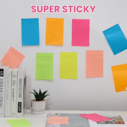 6 Pack 4x6 Lined Sticky Notes, 270 Sheets Super Sticky Memo Pads with Lines