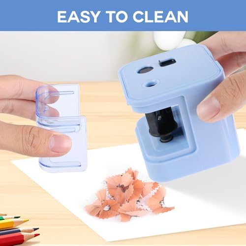 Eagle Electric Pencil Sharpener, Dual Holes, Battery Powered for School/Office/Art, 5s Fast Sharpening, Portable w/Large Shaving Tray & Replaceable Blades, for 6-12 mm Pencils(Blue)