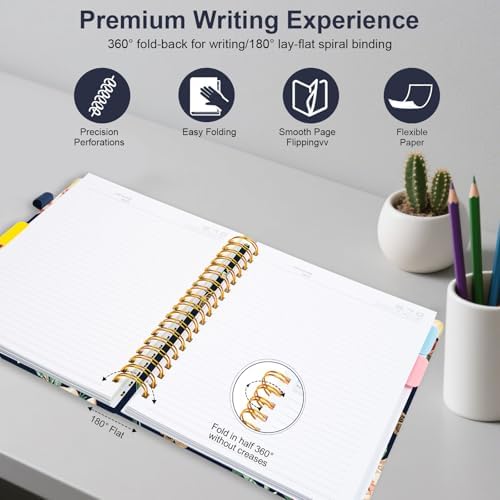 Spiral Journal Notebooks for Work, 300 Pages 5 Subject Notebook College Ruled with Dividers & Tabs, A5 Notebook Journal for Women Students Note-Taking and Organizer (Velvet Bloom)