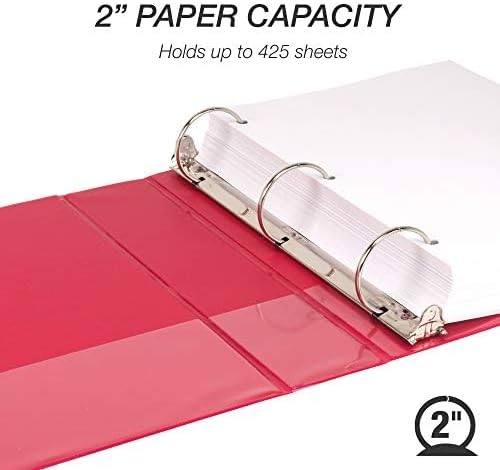 Samsill 2 Inch 3 Ring Binders, Economy Round Ring, Clear View Cover, 425 Sheet Capacity - for School, Home, Office - Red, 4 Pack