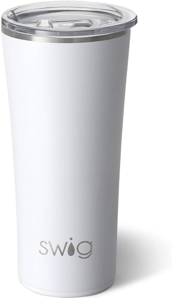 Swig Life 22oz Insulated Tumbler, Travel Coffee Tumbler with Lid, Cup Holder Friendly Travel Coffee Mug, Stainless Steel (White)