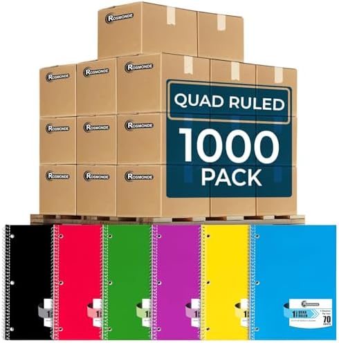 Rosmonde 1000 Packs 1 Subject Notebooks, Quad Ruled Bulk, 70 Sheets