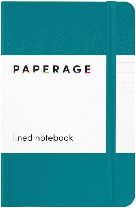 PAPERAGE Lined Pocket Journal Notebook, 1 Pack, (Turquoise), 160 Pages, Small, 3.6 inches x 5.6 inches - 100 GSM Thick Paper, Hardcover