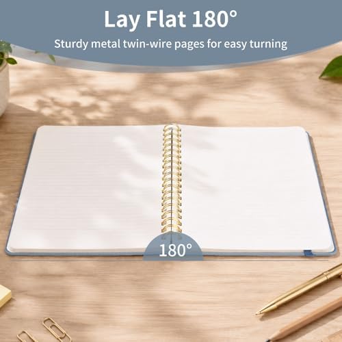 Spiral Notebook - 7.24" x 10" College Ruled Journal with Inner Pockets and 180 Pages, PU Leather Cover Business Journal, Twin-Wire Binding Notebook Perfect for Office & Home School Supplies ReefBlue