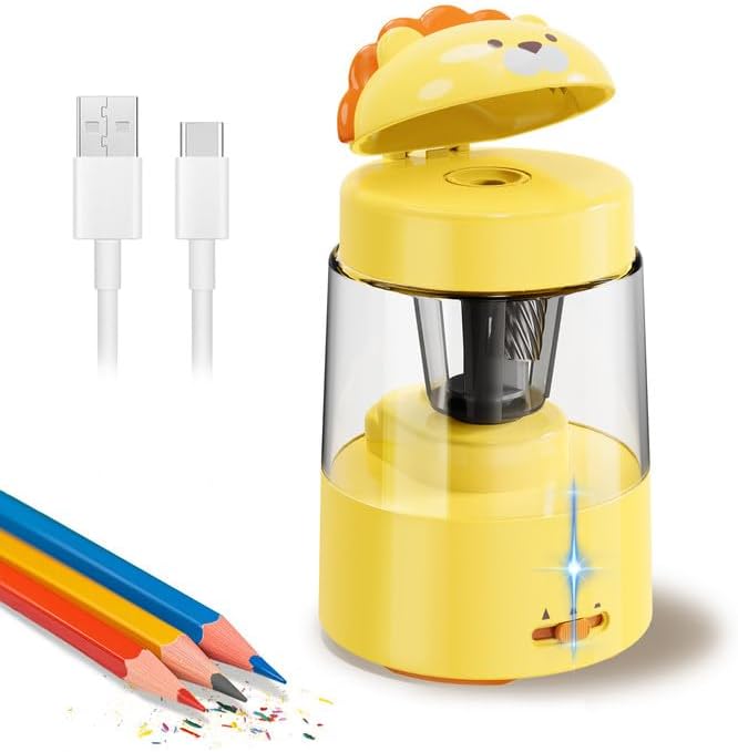 ZMOL Electric Pencil Sharpeners, Lion Pencil Sharpener for Colored Pencils, Auto Stop, Kids Portable Pencil Sharpener for Rechargeable Battery Operated No.2/(6-8mm), Home/Classroom/Office