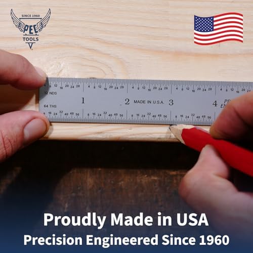PEC Tools 12"/300mm Metal Ruler, Flexible, English & Metric, High Precision