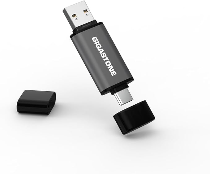 GIGASTONE 256GB Dual Flash Drive, Z40 USB 3.2 Gen 1, 2-in-1 Type-A & Type-C, 100MB/s Ultra Fast, Head Cap Design, Plug & Play for Smartphone/PC/Mac/TV/Car Audio, USB 2.0/3.0/3.1 Compatible
