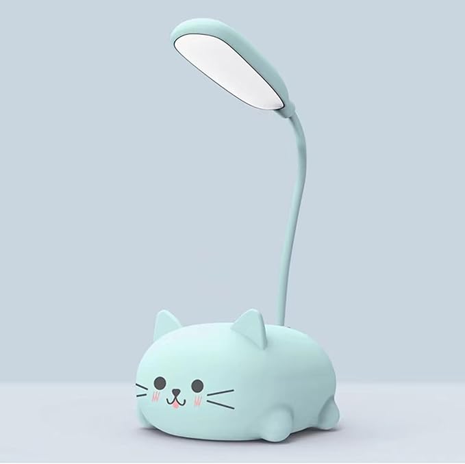 Neioaas LED Desk Lamp for Kids, Cute Cat Lamp USB Rechargeable Reading Light,Portable LED Table Light, Flexible Gooseneck Eye-Care Cartoons Small Desk Lamp Girls Gifts (Blue)