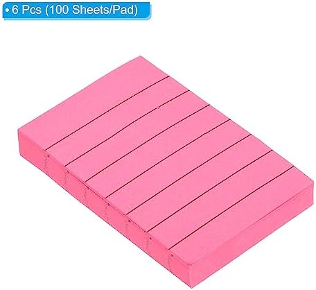 PATIKIL 2 x 3 Inch Lined Sticky Notes, 6 Pack Fluorescent Self-Stick Note Pads 100 Sheets/Pad Colorful Memo Post for Home Office Business, Rose