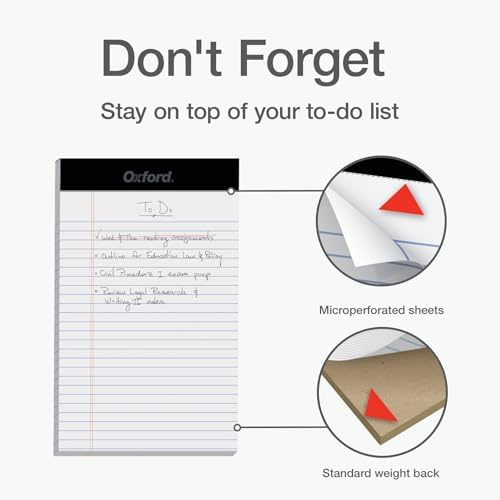 Oxford 5 x 8 Inch Legal Pads, 3 Pack, Narrow Ruled on Both Sides, White Lined Paper, 50 Perforated Sheets Per Writing Pad, Proudly Made in the USA (1017034)