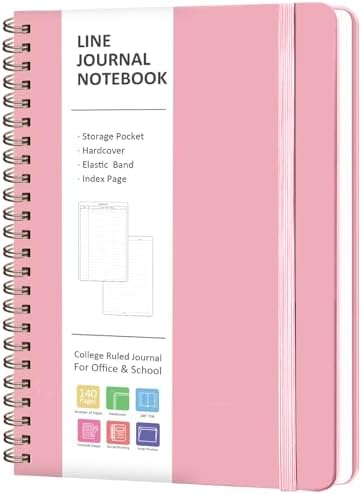 A5 Lined Spiral Journal Notebook, 146 Pages Hardcover Notebook with 100 GSM Thick Paper, Inner Pocket & Elastic Closure, 5.7" x 7.9", Notebooks for Work, School, College, Office, Journaling & Note Taking