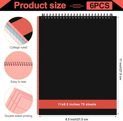 Resurhang 6 Pcs Top Spiral Notebooks,8.5 x 11 Inches,No Holes,Retro Colors