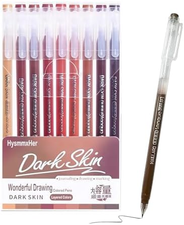 9 Colored Gel Pens Set, 0.6mm Fine Point for Black Paper & White Paper, Pens for Journaling, Adult Coloring Books, Bible, Drawing, Note Taking, Art & Journaling Supplies（Beautiful Tanned Skin）
