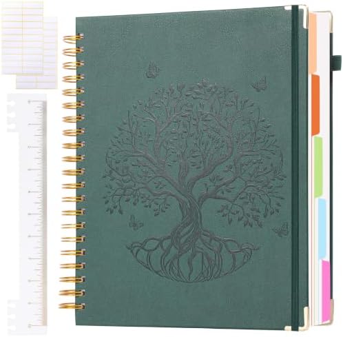 5 Subject Notebook College Ruled, Hardcover Leather Spiral Notebook Journal