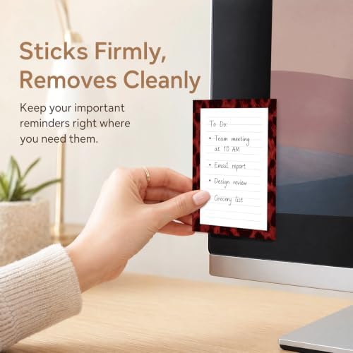 Lined Sticky Notes 4x6 in, 2 Pack Large Cute Notepads with Lines, Bright Post Memo Note Pads Big Rectangular Sticky Notes for Office Red Brown Leopard