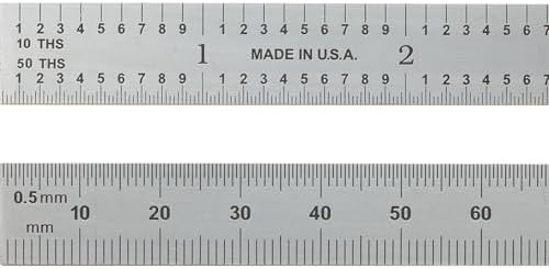 PEC Tools Made in USA Metal Ruler, Decimal/Metric, 6"/150mm, Flexible