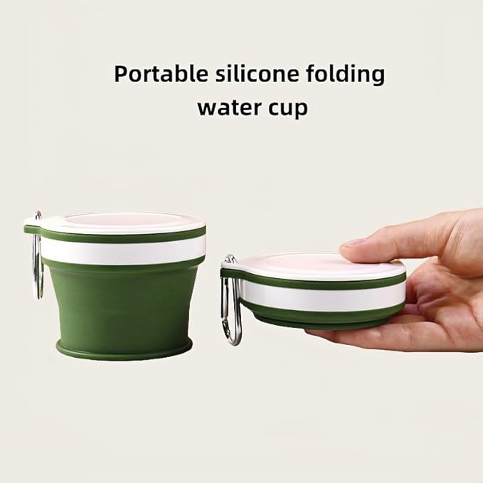 Collapsible silicone camping water cup green capacity Aluminum alloy hiking buckle 170ml