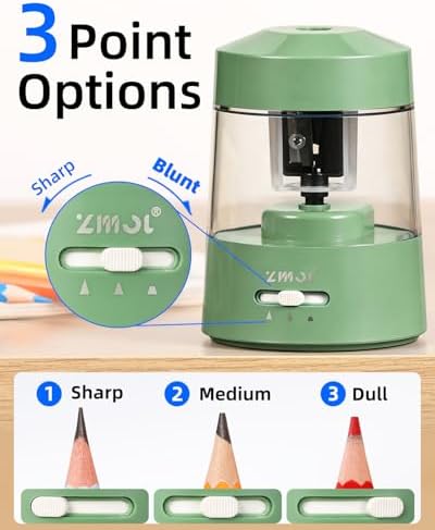 ZMOL Electric Pencil Sharpener Battery Powered, 6-12mm Jumbo Pencils,Green