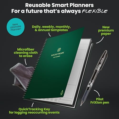 Rocketbook Flex Reusable Planner, Executive Size 6x8.8, Green