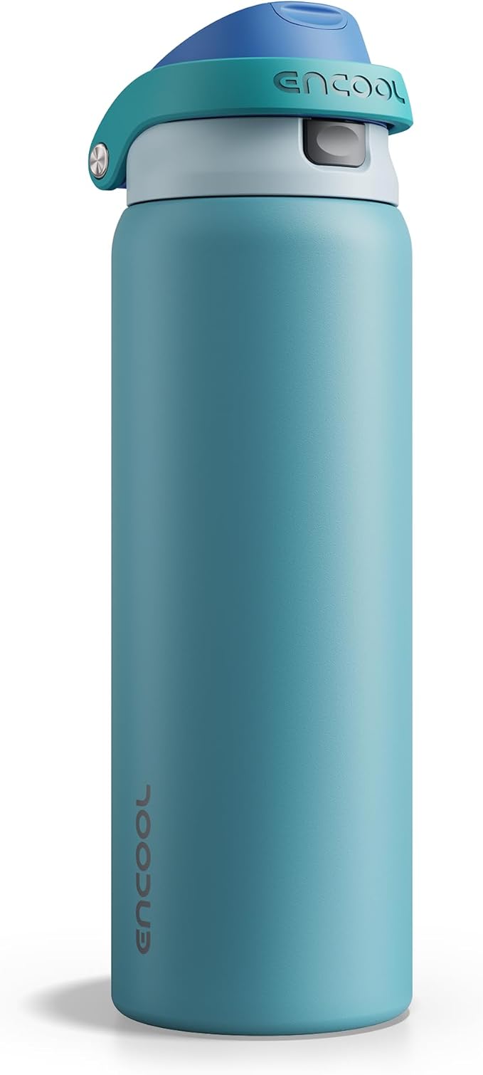 ENCOOL Leakproof Insulated Water Bottle with Straw Dual-Sip Water Bottle Bag-Safe Design for Work, Commute & Gym – Keeps Drinks Cold All Day, 32 oz, Teal Blue