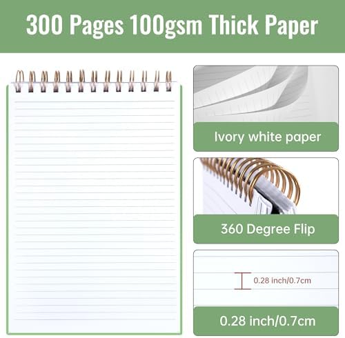 Yoment B5 Top Spiral Notebook,Steno Pads College Ruled Notebook,300 Pages