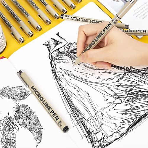 KERIFI Micro-Pen Fineliner Ink Pens, 12 Pack Black Micro Fine Point Drawing Pens Waterproof Archival Ink Multiliner Pens for Artist Illustration, Sketching, Technical Drawing, Zentangle, Scrapbooking