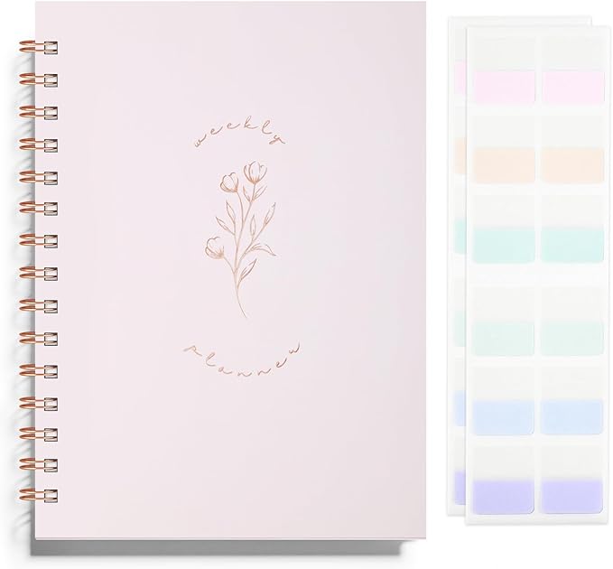 Undated Weekly and Monthly Planner Spiral Bound- Weekly Goals Notebook, To Do List, Habit Tracker Journal, Academic, Aesthetic, Stylish School or Office Supplies (6.1" x 8.4" - Pink)