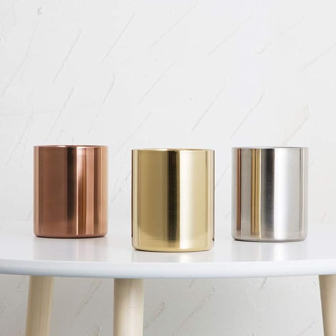 MEI YI TIAN Stainless Steel Cylinder Pen Holder Silver Desktop Organizers Pencil Cup Stand Up Multi Use Makeup Brush Holder Flower Vase Mini Pot Decor