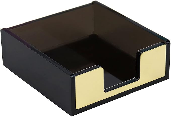 Acrylic Black and Gold Sticky Note Holder 3.7"¡Á3.7 Sticky Note Dispenser for Desk Cute Memo Notepad Holder for Office Supplies