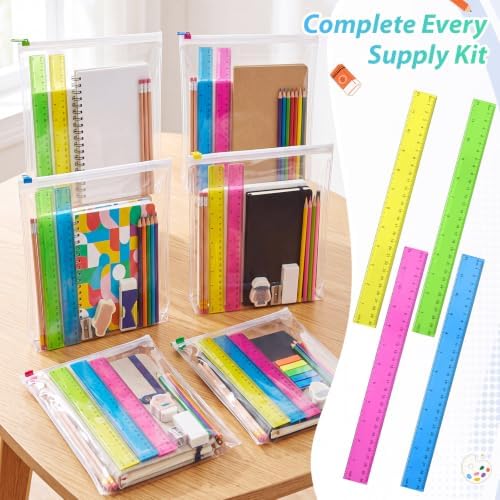 Eboot 50 Pack 12 in Clear Plastic Rulers Bulk for Classroom, School, Colorful