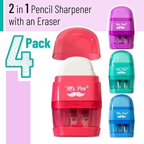 Mr. Pen- Pencil Sharpener & Eraser, 4 Pack