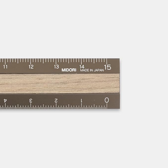 DESIGNPHIL 42280006 Midori Ruler, Aluminum, Wood, 5.9 inches (15 cm), Brown x Brown