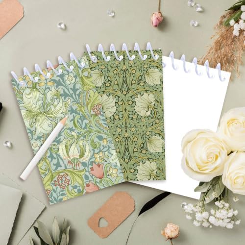 Vintage Floral Pocket Notebooks 24 Pack, Mini Spiral Notepad 2.36 x 3.94 Inch Small Journal Bulk, Cute Lined Memo Pads for Writing, William Morris Style Kraft Cover Top Wirebound Notepads for Office School Gifts
