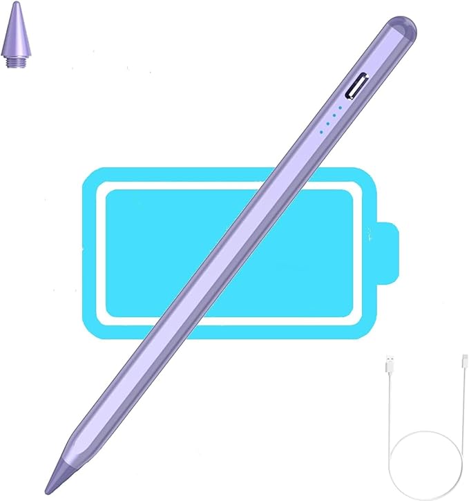 Stylus Pen for iPad 2018-2024, 20mins Fast Charge Pencil 2nd Generation, Tilt Sensitivity and Palm Rejection for iPad 6/7/8/9/10,iPad Pro 11"/12.9",iPad Air 3/4/5,iPad mini 5/6 (pueple)