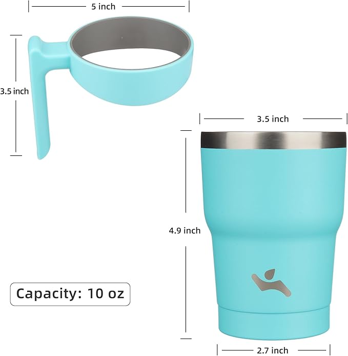 Konokyo 10 oz Tumbler with Handle and 2 Straw 2 Lid, Insulated Water Bottle Stainless Steel Vacuum Cup Reusable Travel Mug,Turquoise