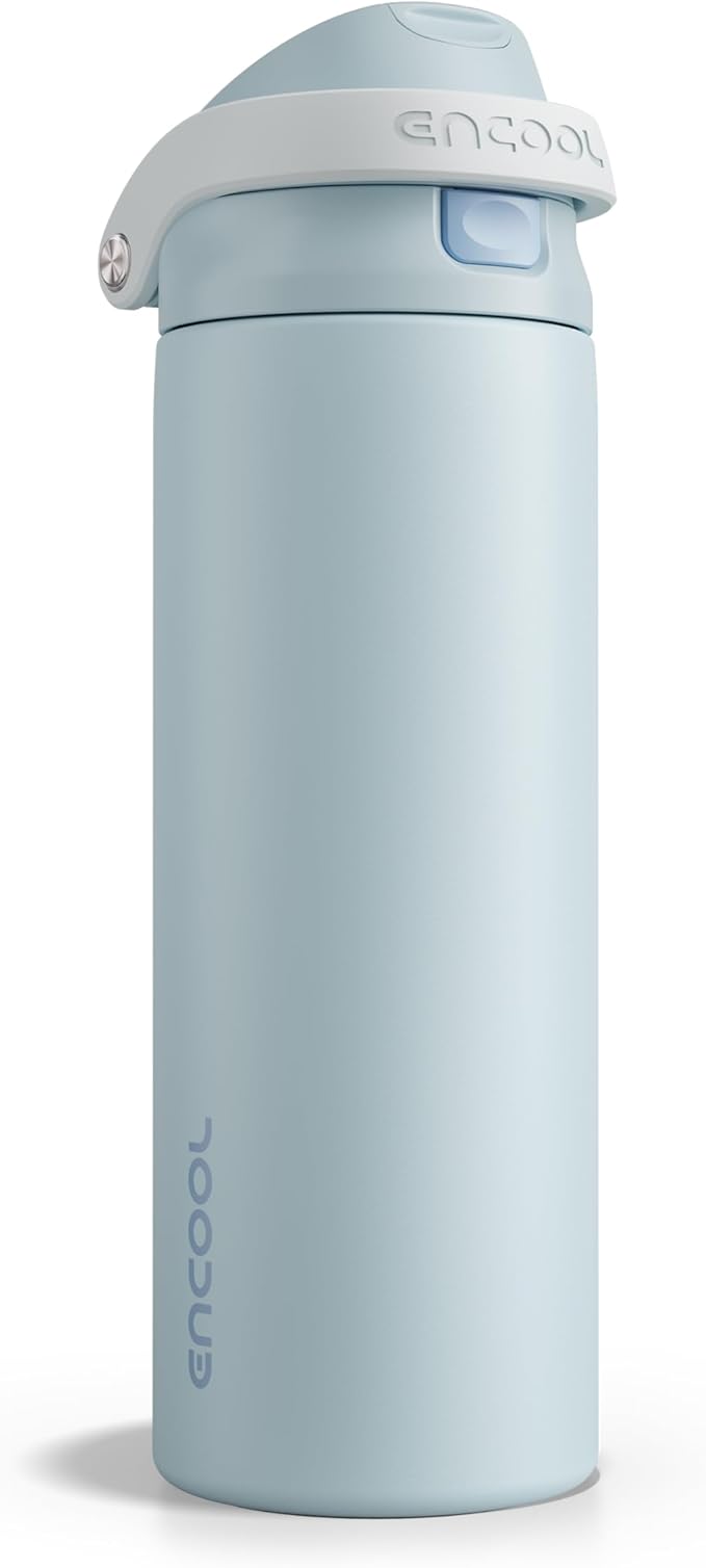 ENCOOL Leakproof Insulated Water Bottle with Straw Dual-Sip Water Bottle Bag-Safe Design for Work, Commute & Gym – Keeps Drinks Cold All Day, 24 oz, Frost Blue