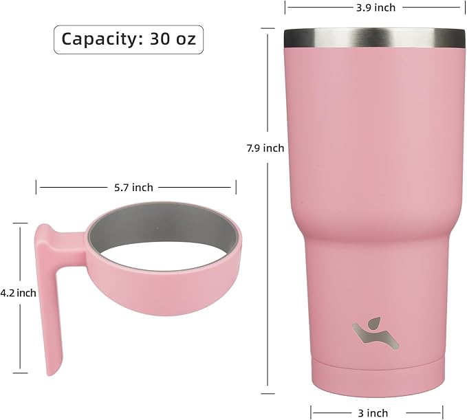 Konokyo 30 oz Tumbler with Handle and 2 Straw 2 Lid, Insulated Water Bottle Stainless Steel Vacuum Cup Reusable Travel Mug, Light Pink