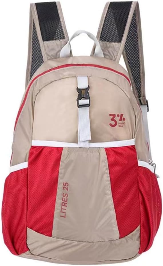 Travel lightweight foldable backpack hiking backpack splash proof compact travel backpack day pack (khaki&red)