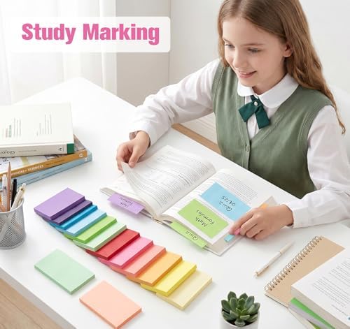 Agoer Large Sticky Notes,1200 Sheets Memo Pads,3 x 5 in Bright Colored Note Pads,Clean Removal Super Self-Stick Notes,12 Colors Notepads,Pastel Ruled Post Stickies for Office,Home,School Supplies