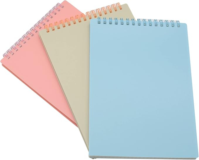 Yansanido Top Bound Spiral Notebook, 3 Pcs 3 Color A5 Size Thick Plastic Hardcover Grid Paper 80 Sheets (160 Pages) Journal for School and Office Supplies (Light Color)