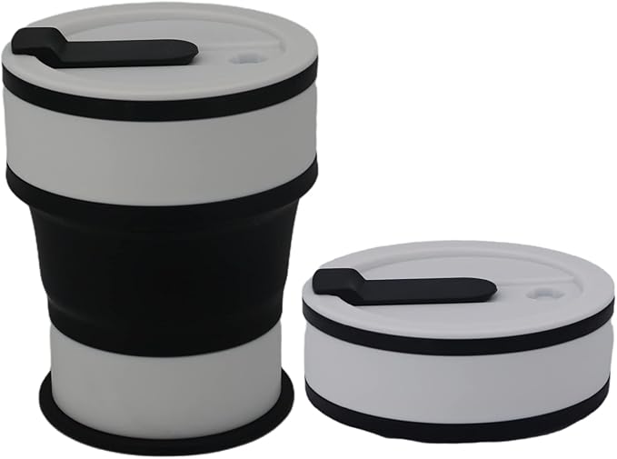 silicone collapsible coffee cup, travel camping cup, cup cover sealed, 18 oz, folded only 2 in (black)