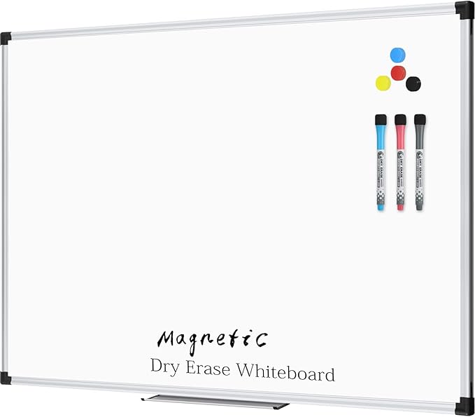 XBoard Magnetic Dry Erase Whiteboard 48 x 36 Inch, 4' x 3' Premium White Board for Wall with Marker Tray, Silver Aluminum Frame Presentation Board for Home Office Classroom