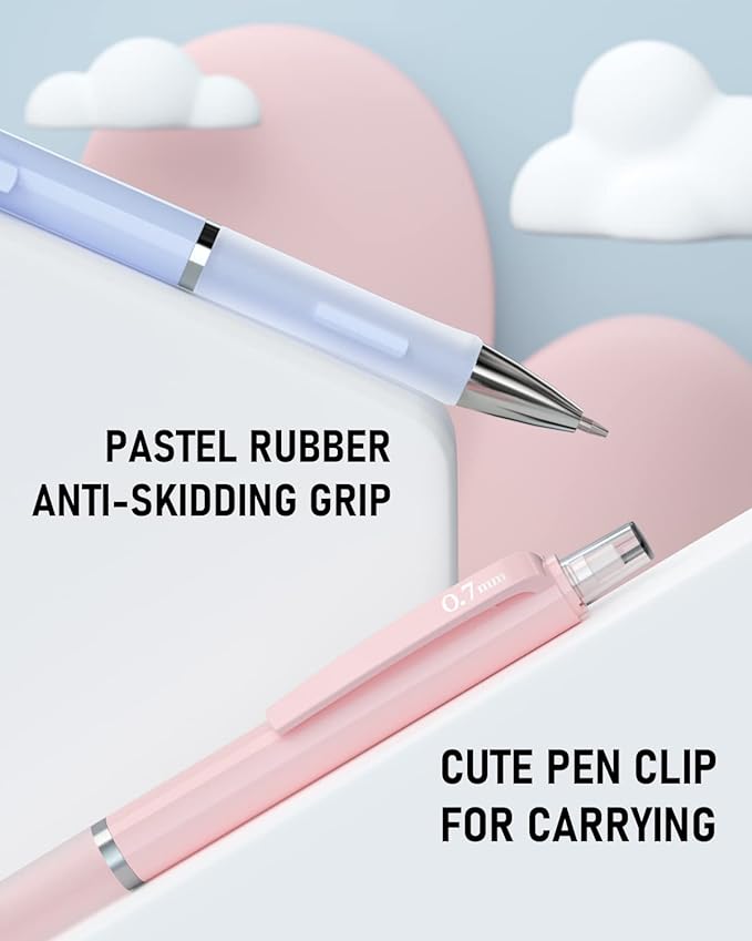 Nicpro 3PCS Cute Mechanical Pencil Set with Case, 0.7 mm Pencils with 6 Tube HB Lead Refill, 3PCS Eraser, 9PCS Eraser Refill for School Supplies Student Writing, Drafting Drawing Sketching