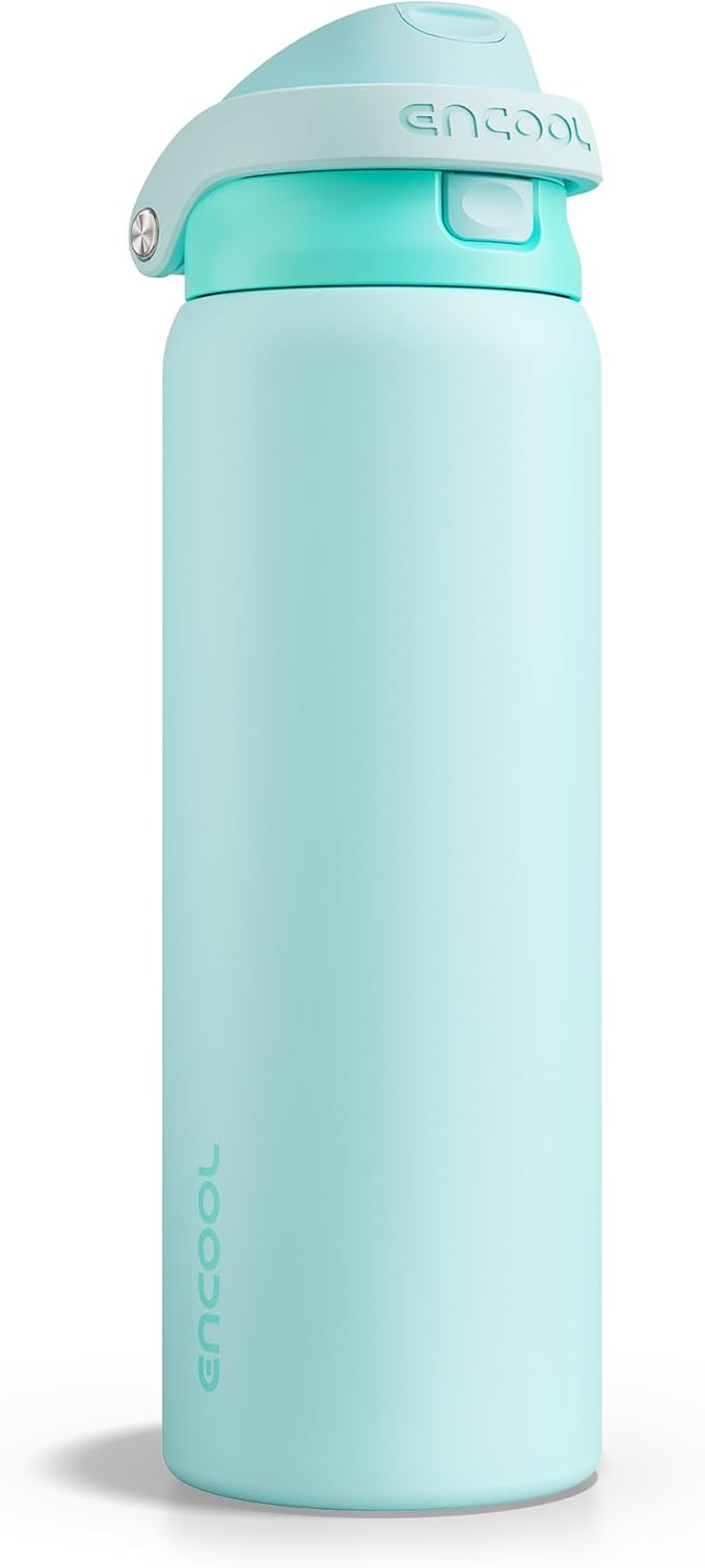 ENCOOL Leakproof Insulated Water Bottle with Straw Dual-Sip Water Bottle Bag-Safe Design for Work, Commute & Gym – Keeps Drinks Cold All Day, 32 oz, Ice Blue