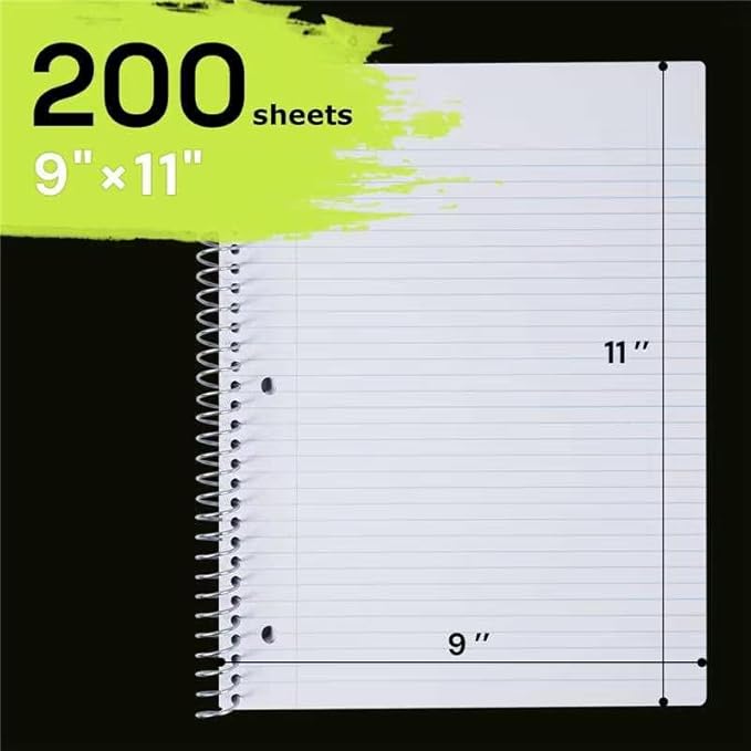 ONAVIA Spiral Notebook for School, 5 Subject, College Ruled Paper, 200 Sheets, 9" x 11", 5 Dividers with Pockets, 3 Hole Punched Perforated, Plastic Cover, Lined Journal, School Supplies,Prussian Blue