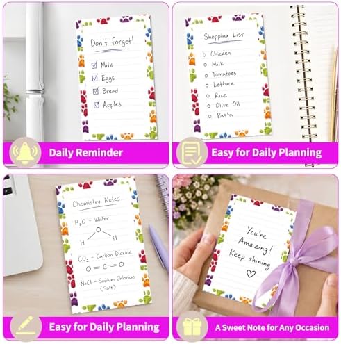 Lined Sticky Notes 4x6 in, 2 Pack Large Cute Notepads with Lines Self-Stick Note Pad, Funny Memo Pads Strong Adhesive for Office, Home Colorful Cute Dog Paws
