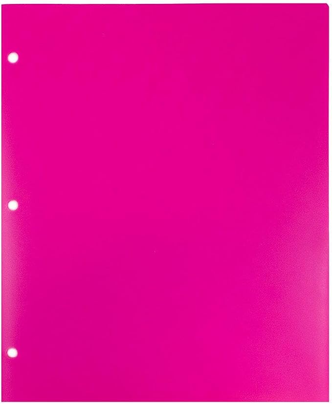 JAM PAPER Heavy Duty Plastic 3 Hole Punch Pocket Folders - Extra Tough School Folders - Fuchsia Hot Pink - Bulk 48/Pack